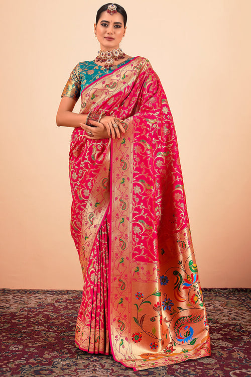 Load image into Gallery viewer, Glorious Dark Pink Paithani Silk Saree With Bewitching Blouse Piece
