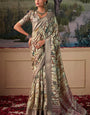 Demure Pista Digital Printed Tussar Silk Saree With Elision Blouse Piece