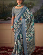 Splendiferous Firozi Digital Printed Tussar Silk Saree With Prodigal Blouse Piece