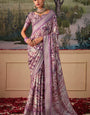 Cynosure Lavender Digital Printed Tussar Silk Saree With Mellifluous Blouse Piece