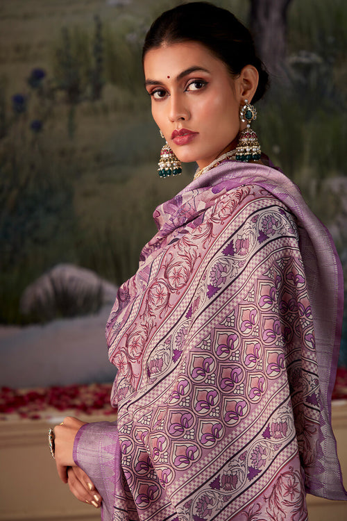 Load image into Gallery viewer, Cynosure Lavender Digital Printed Tussar Silk Saree With Mellifluous Blouse Piece
