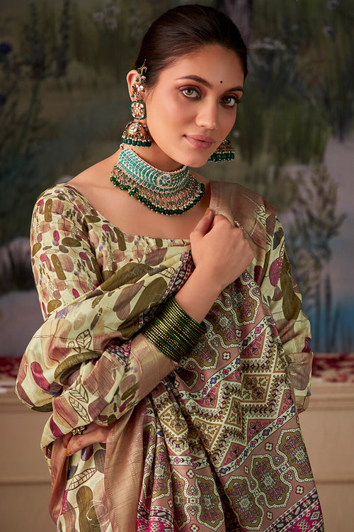 Load image into Gallery viewer, Winsome Pista Digital Printed Tussar Silk Saree With Rhapsodic Blouse Piece
