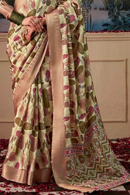 Load image into Gallery viewer, Winsome Pista Digital Printed Tussar Silk Saree With Rhapsodic Blouse Piece
