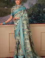 Proficient Sky Digital Printed Tussar Silk Saree With Snazzy Blouse Piece