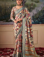 Petrichor Beige Digital Printed Tussar Silk Saree With Moiety Blouse Piece