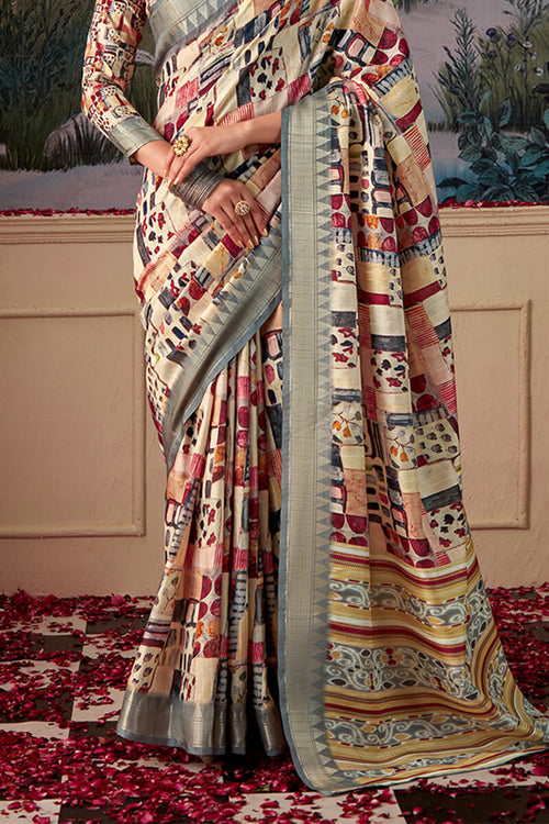 Load image into Gallery viewer, Petrichor Beige Digital Printed Tussar Silk Saree With Moiety Blouse Piece
