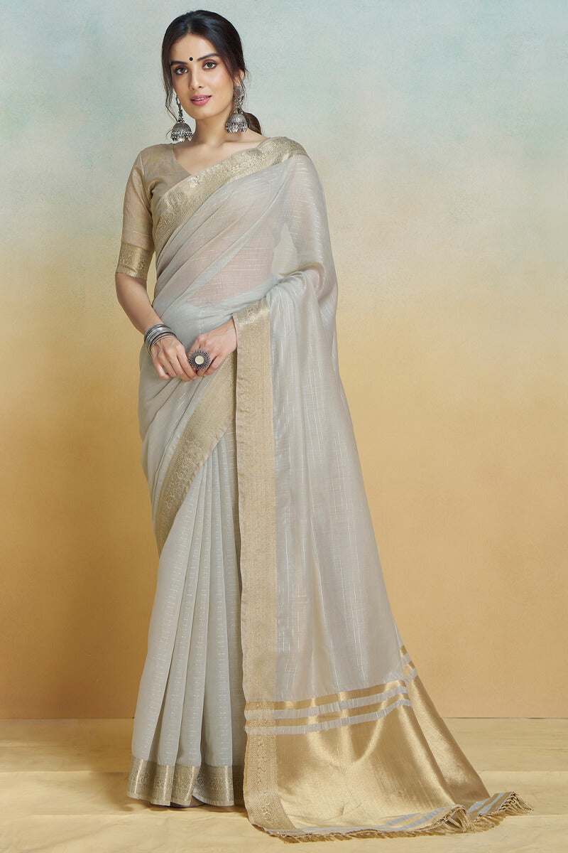 Incomparable Grey Cotton Silk Saree With Cynosure Blouse Piece
