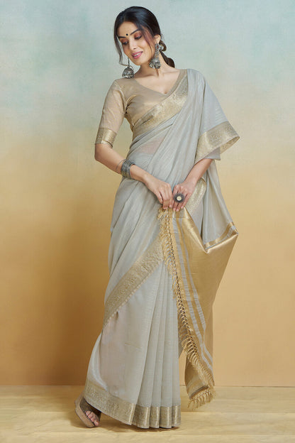 Incomparable Grey Cotton Silk Saree With Cynosure Blouse Piece