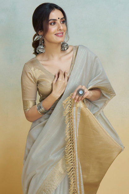 Incomparable Grey Cotton Silk Saree With Cynosure Blouse Piece