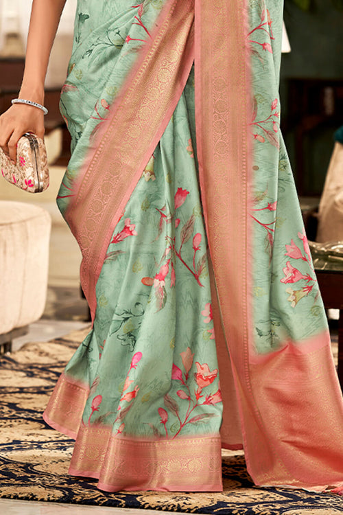 Load image into Gallery viewer, Engrossing Pista Digital Printed Soft Silk Saree With Entrancing Blouse Piece
