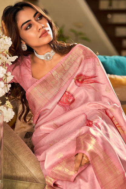 Divine Pink Digital Printed Soft Silk Saree With Lissome Blouse Piece