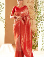 Effervescent Red Kanjivaram Silk Saree With Mellifluous Blouse Piece