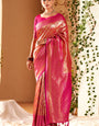 Profuse Dark Pink Kanjivaram Silk Saree With Ornate Blouse Piece