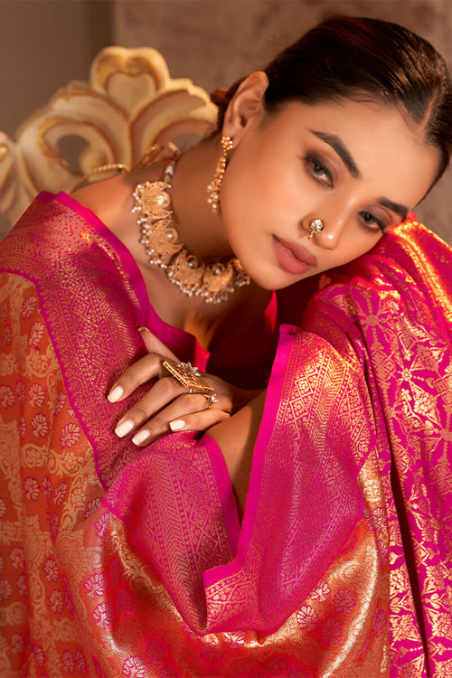 Load image into Gallery viewer, Profuse Dark Pink Kanjivaram Silk Saree With Ornate Blouse Piece
