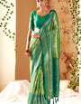 Alluring Green Kanjivaram Silk Saree With Resonant Blouse Piece