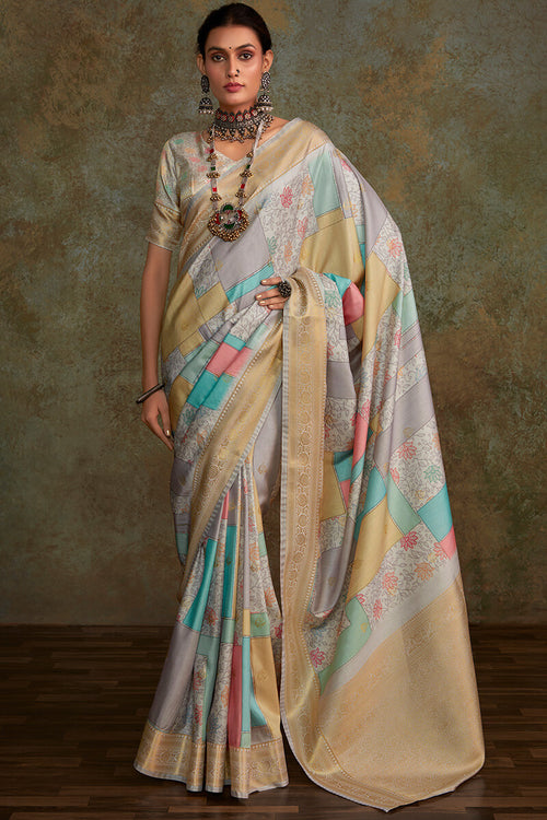 Load image into Gallery viewer, Beauteous Grey Digital Printed Soft Silk Saree With Ailurophile Blouse Piece
