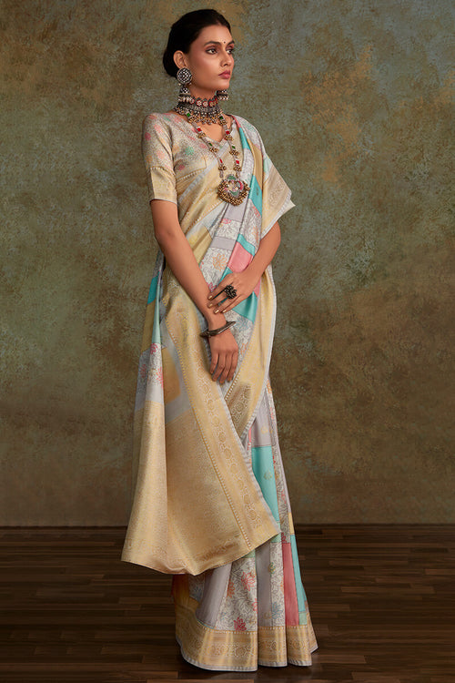 Load image into Gallery viewer, Beauteous Grey Digital Printed Soft Silk Saree With Ailurophile Blouse Piece
