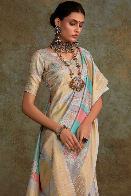 Load image into Gallery viewer, Beauteous Grey Digital Printed Soft Silk Saree With Ailurophile Blouse Piece
