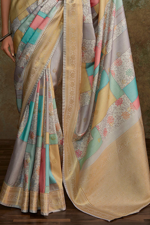 Load image into Gallery viewer, Beauteous Grey Digital Printed Soft Silk Saree With Ailurophile Blouse Piece
