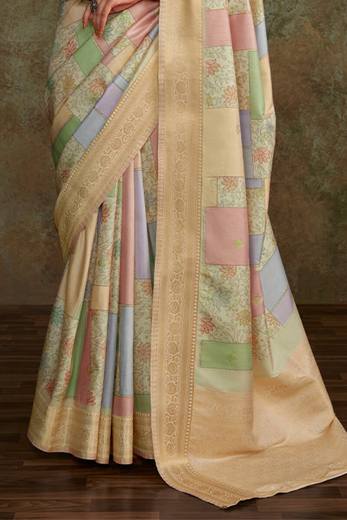 Load image into Gallery viewer, Demesne Pista Digital Printed Soft Silk Saree With Efflorescence Blouse Piece
