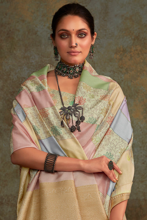 Load image into Gallery viewer, Demesne Pista Digital Printed Soft Silk Saree With Efflorescence Blouse Piece
