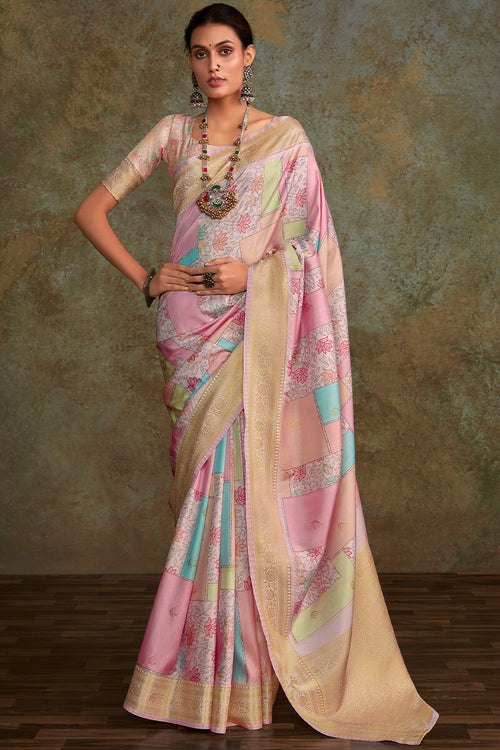 Load image into Gallery viewer, Fugacious Baby Pink Digital Printed Soft Silk Saree With Ratatouille Blouse Piece
