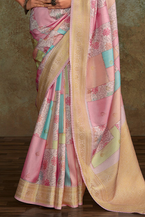 Load image into Gallery viewer, Fugacious Baby Pink Digital Printed Soft Silk Saree With Ratatouille Blouse Piece
