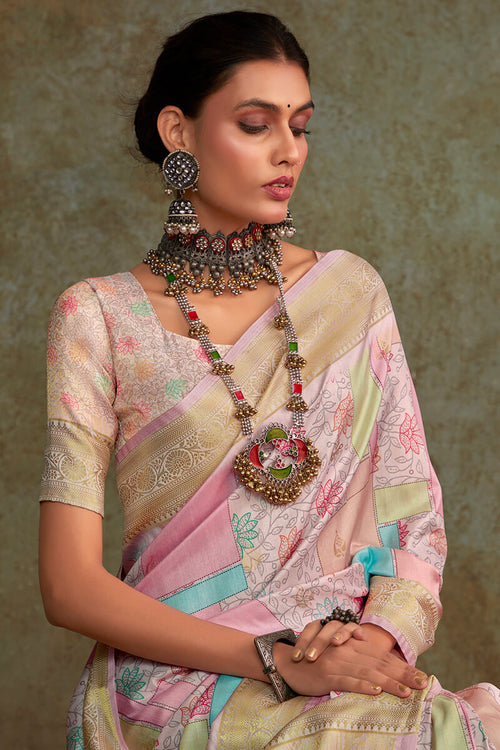 Load image into Gallery viewer, Fugacious Baby Pink Digital Printed Soft Silk Saree With Ratatouille Blouse Piece
