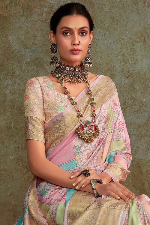 Load image into Gallery viewer, Fugacious Baby Pink Digital Printed Soft Silk Saree With Ratatouille Blouse Piece
