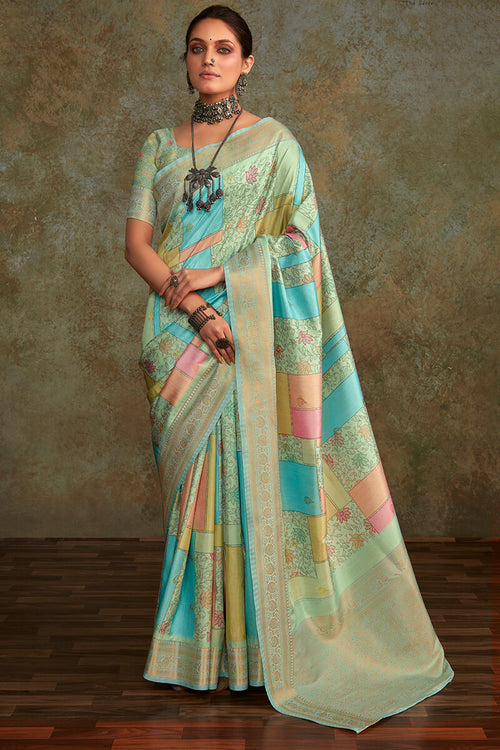 Load image into Gallery viewer, Snazzy Green Digital Printed Soft Silk Saree With Supernal Blouse Piece
