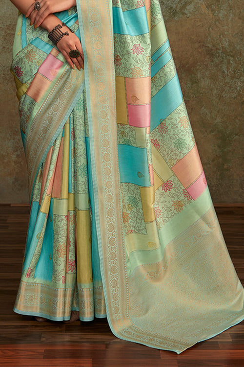 Load image into Gallery viewer, Snazzy Green Digital Printed Soft Silk Saree With Supernal Blouse Piece
