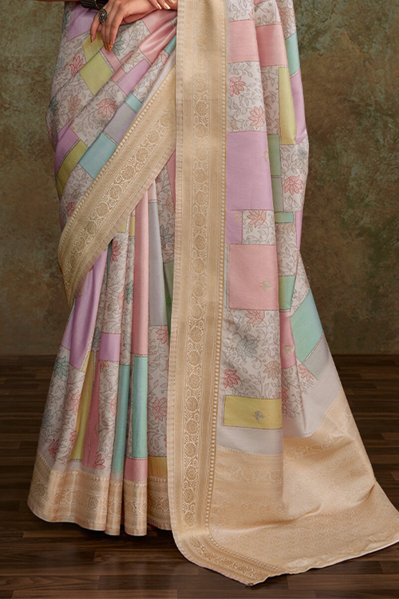 Allure Pink Digital Printed Soft Silk Saree With Zephyr Blouse Piece