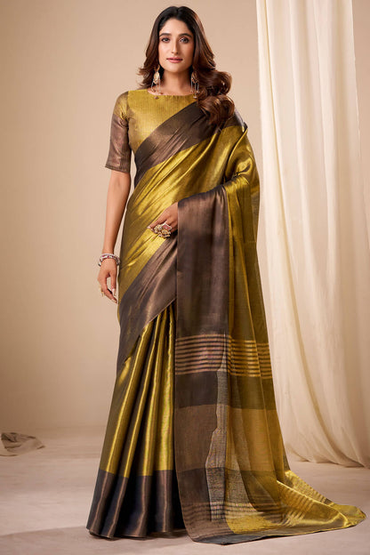 Sempiternal Golden Banarasi Tissue Silk Saree With Ethereal Blouse Piece