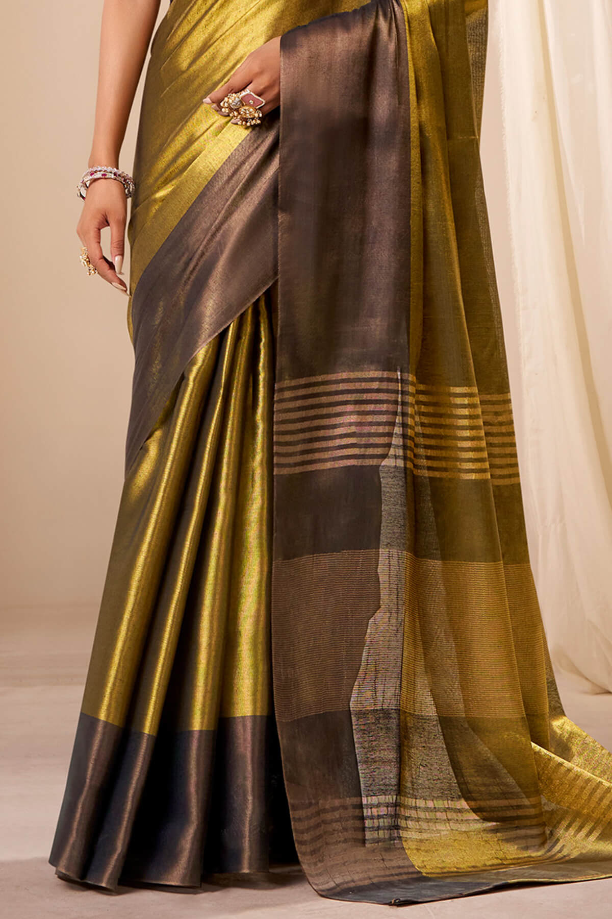 Sempiternal Golden Banarasi Tissue Silk Saree With Ethereal Blouse Piece