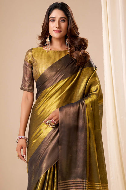 Sempiternal Golden Banarasi Tissue Silk Saree With Ethereal Blouse Piece