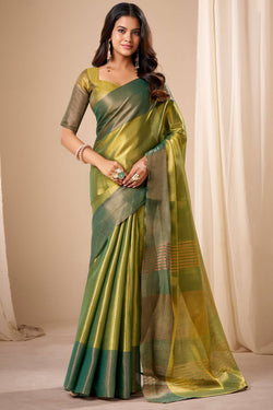 Zephyr Dark Green Banarasi Tissue Silk Saree With Exemplary Blouse Piece