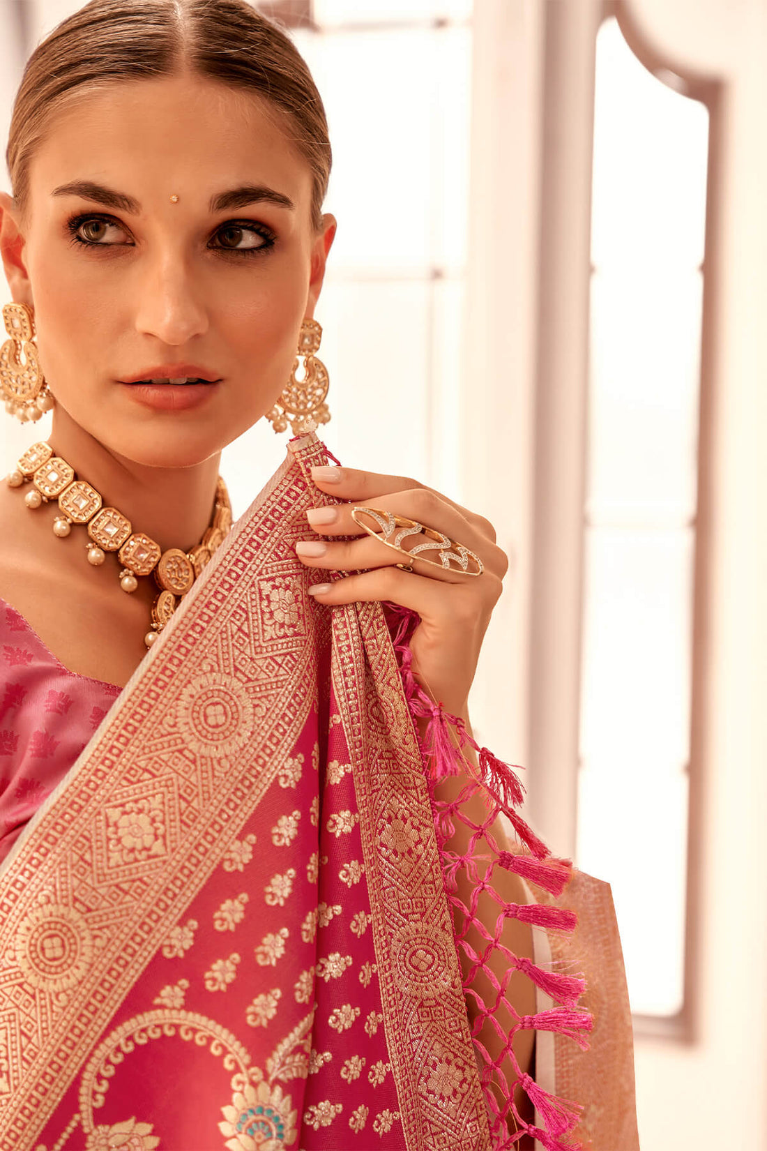 Brood Beige Soft Banarasi Silk Saree With Panache Blouse Piece