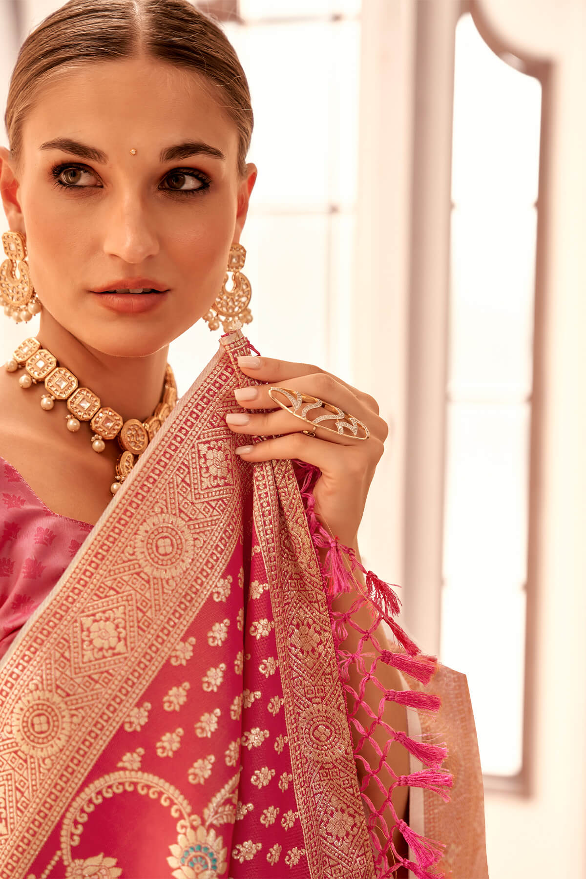 Brood Beige Soft Banarasi Silk Saree With Panache Blouse Piece