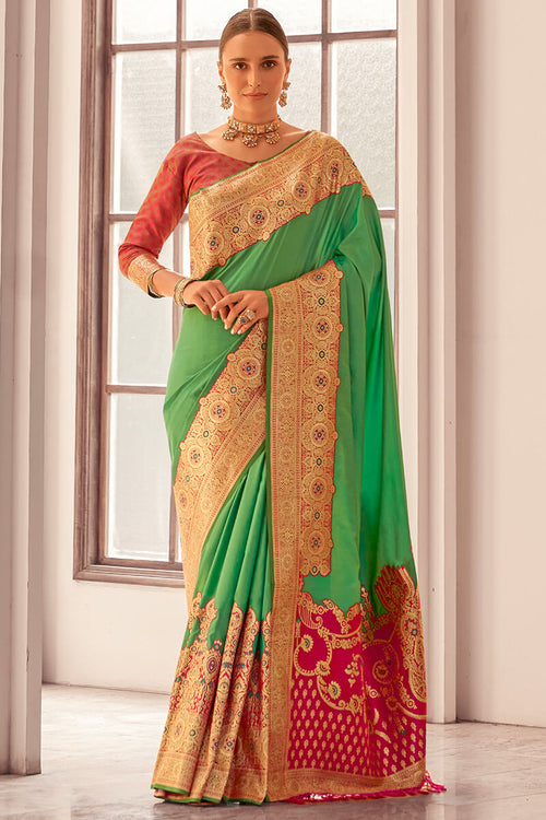 Load image into Gallery viewer, Capricious Sea Green Soft Banarasi Silk Saree With Invaluable Blouse Piece
