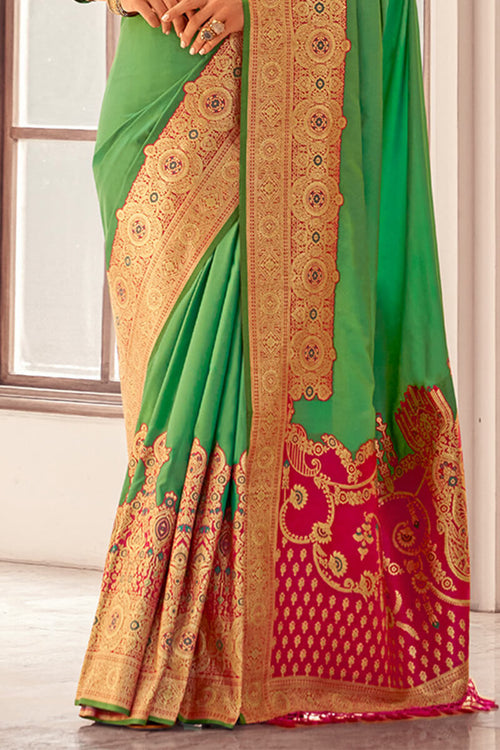 Load image into Gallery viewer, Capricious Sea Green Soft Banarasi Silk Saree With Invaluable Blouse Piece
