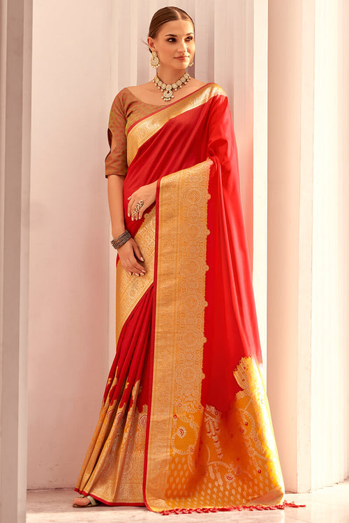 Load image into Gallery viewer, Ethnic Red Soft Banarasi Silk Saree With Mesmeric Blouse Piece
