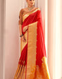 Ethnic Red Soft Banarasi Silk Saree With Mesmeric Blouse Piece