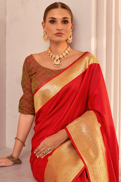 Load image into Gallery viewer, Ethnic Red Soft Banarasi Silk Saree With Mesmeric Blouse Piece
