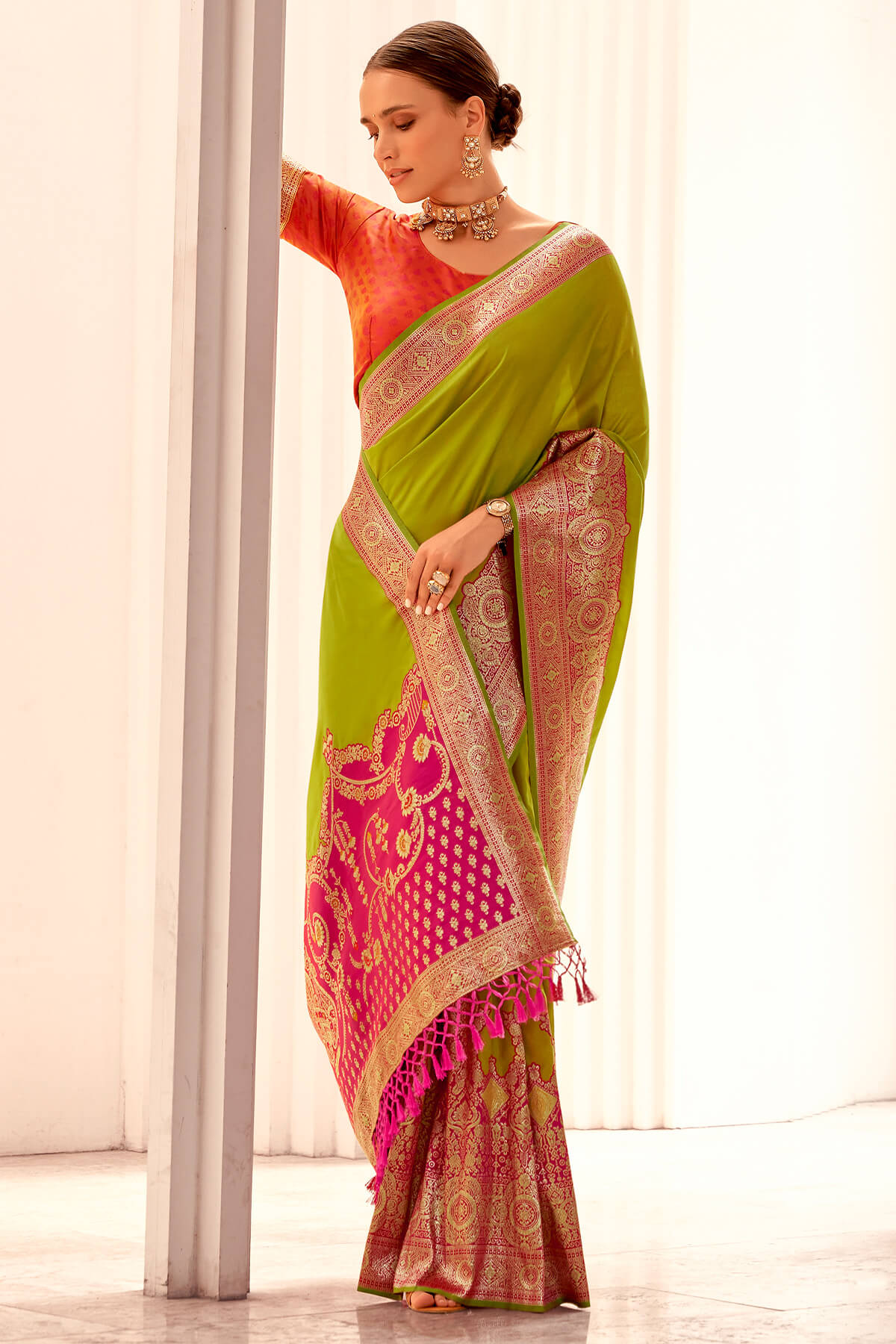 Gorgeous Green Soft Banarasi Silk Saree With Sempiternal Blouse Piece