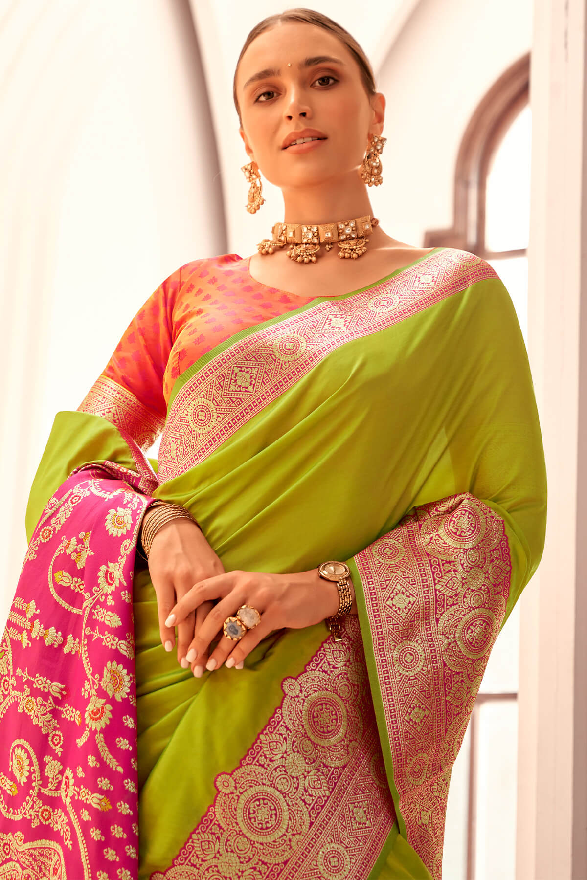 Gorgeous Green Soft Banarasi Silk Saree With Sempiternal Blouse Piece