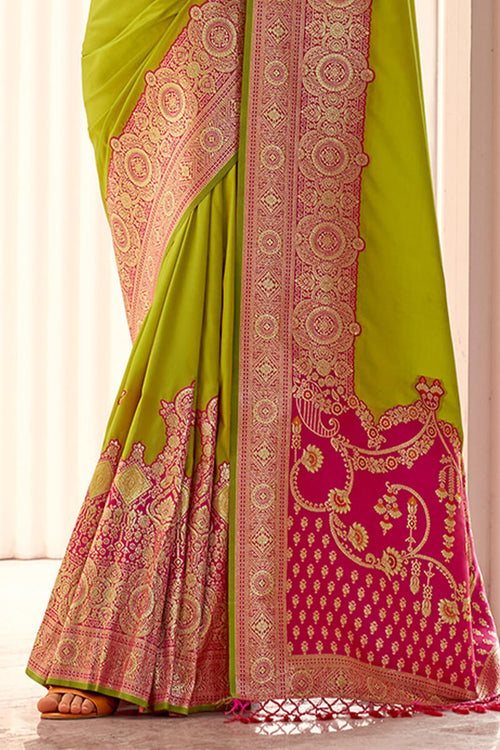 Load image into Gallery viewer, Glorious Mehndi Soft Banarasi Silk Saree With Smart Blouse Piece
