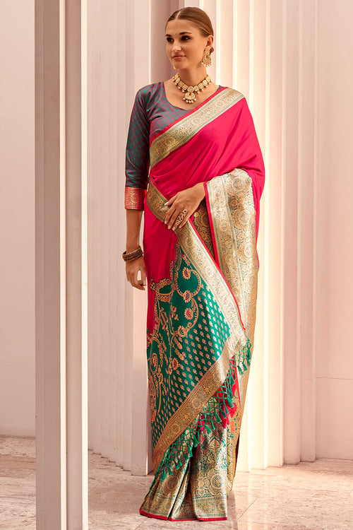 Load image into Gallery viewer, Pleasurable Dark Pink Soft Banarasi Silk Saree With Imaginative Blouse Piece
