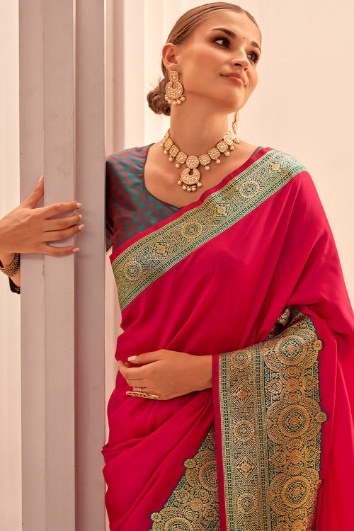 Load image into Gallery viewer, Pleasurable Dark Pink Soft Banarasi Silk Saree With Imaginative Blouse Piece
