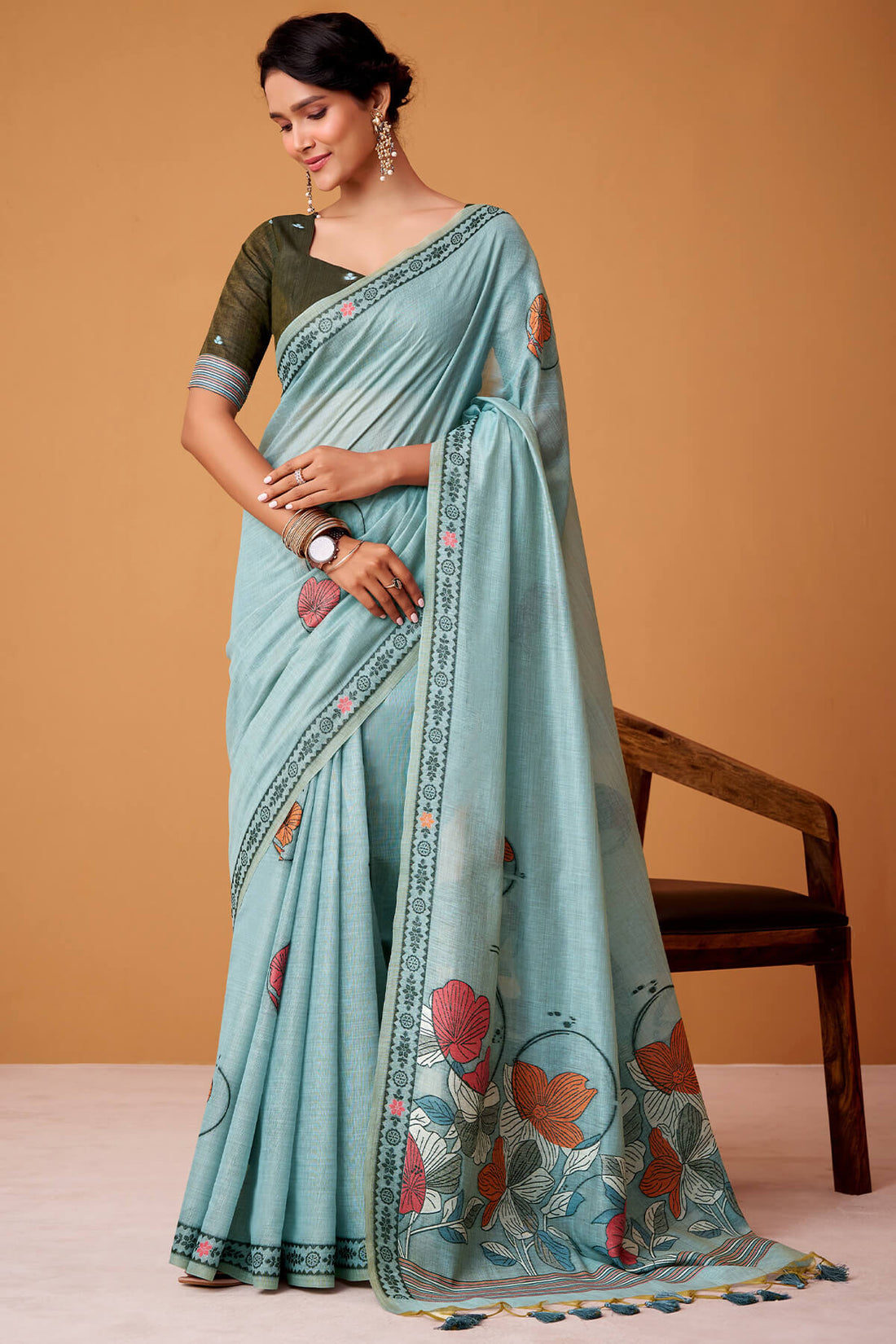 Lissome Sky Jamdani Cotton Silk Saree With Surreptitious Blouse Piece