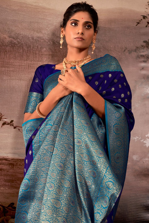 Load image into Gallery viewer, Ravishing Royal Blue Soft Banarasi Silk Saree With Appealing Blouse Piece
